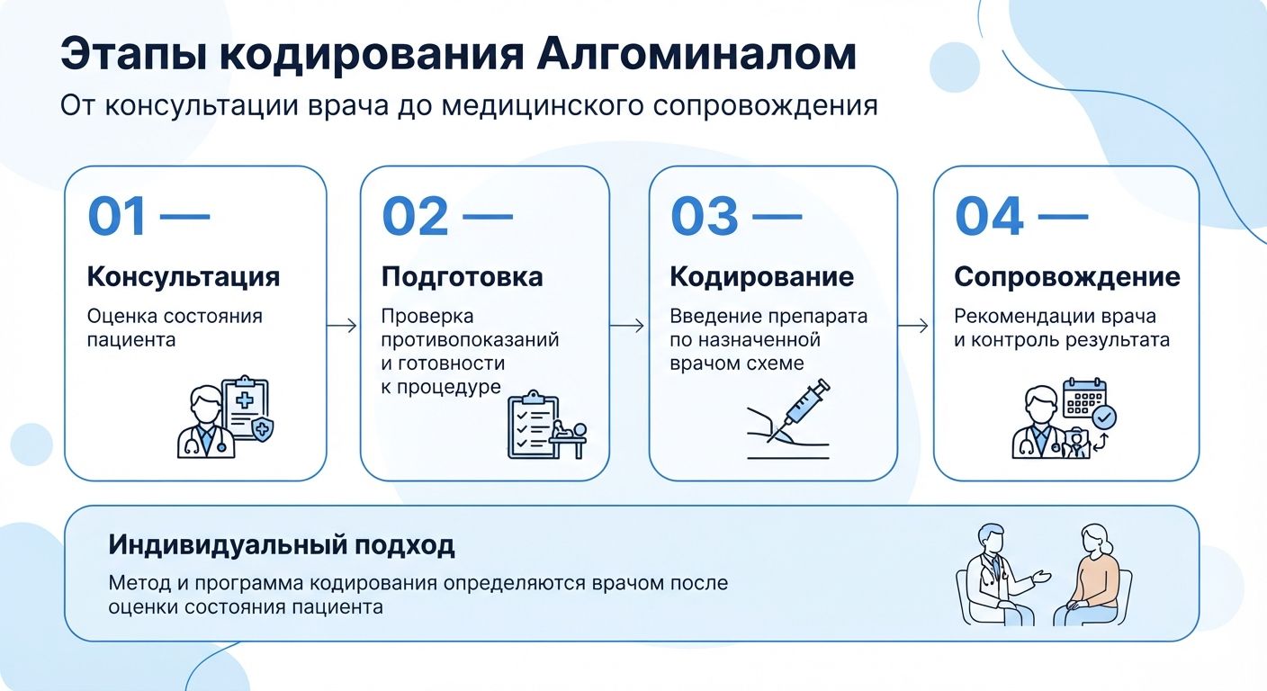 Кодирование препаратом «Алгоминал» в Собинке инфографика